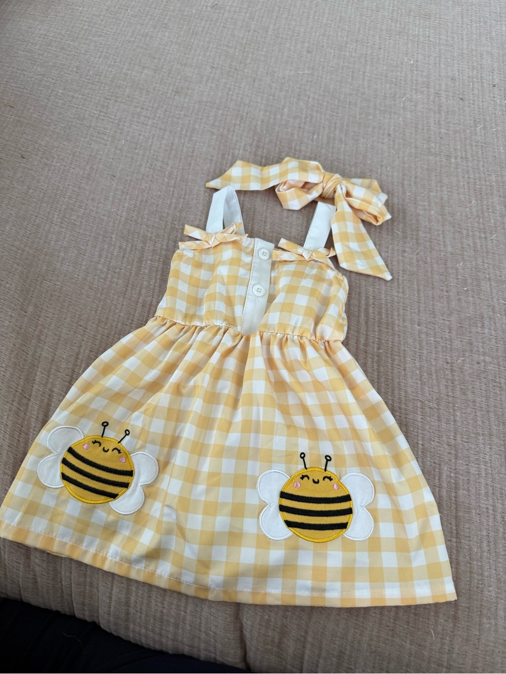 Yellow Gingham Bee Applique Sundress for Kids